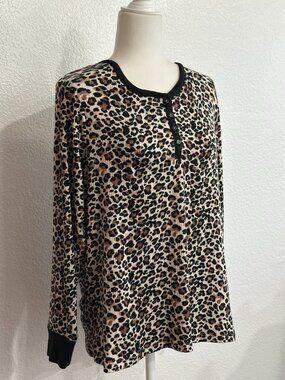 René Rofé Leopard Print Pajama Set Size Large Soft Stretch Lounge Set